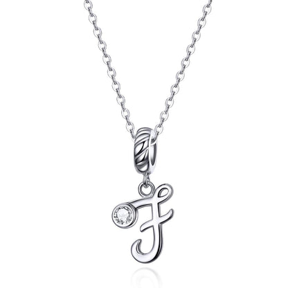925 Sterling Silver Personalized Letter Pendant For Diy Bracelets And Necklaces Style - F