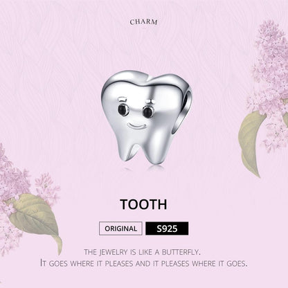 925 Sterling Silver Handmade Tooth Charm For Diy Beaded Accessories
