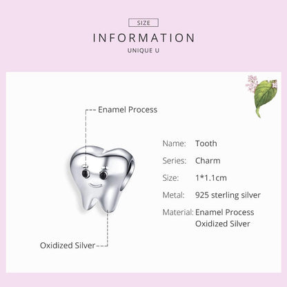 925 Sterling Silver Handmade Tooth Charm For Diy Beaded Accessories