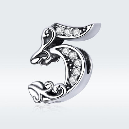925 Sterling Silver Relief Number Series 0 9 Beads For Diy Bracelets And Necklaces Style - 5