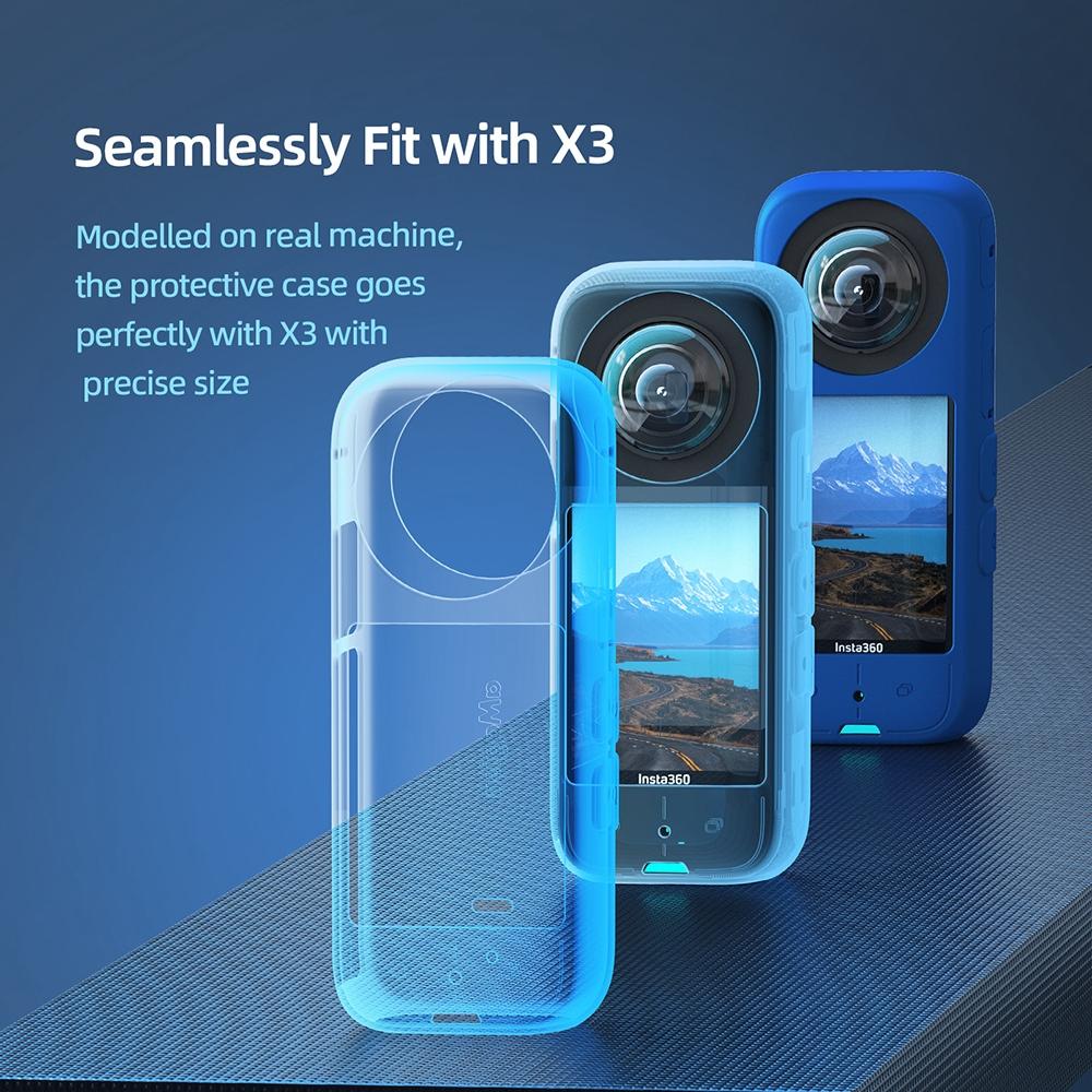 Amagisn Silicone Protective Cover for Insta360 X3 Body - Lens Case (Blue)