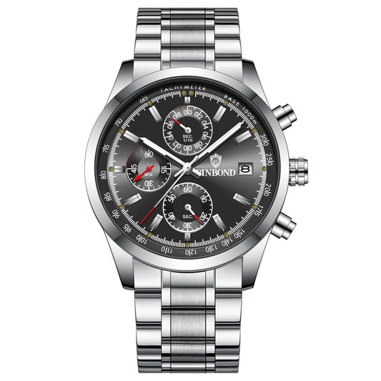Waterproof Luminous Quartz Watch - Multifunctional 30m - White Steel-Black