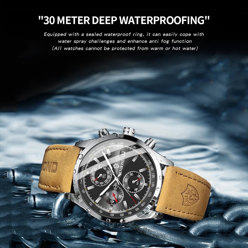 Waterproof Luminous Quartz Watch - Multifunctional 30m - White Steel-Black