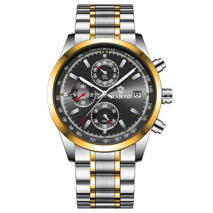 Waterproof Luminous Quartz Watch - Multifunctional 30m - White Steel-Black