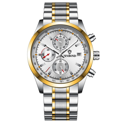 Waterproof Luminous Quartz Watch - Multifunctional 30m - White Steel-Black