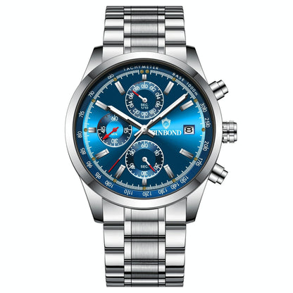 Waterproof Luminous Quartz Watch - Multifunctional 30m - White Steel-Black