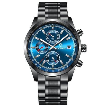 Waterproof Luminous Quartz Watch - Multifunctional 30m - White Steel-Black