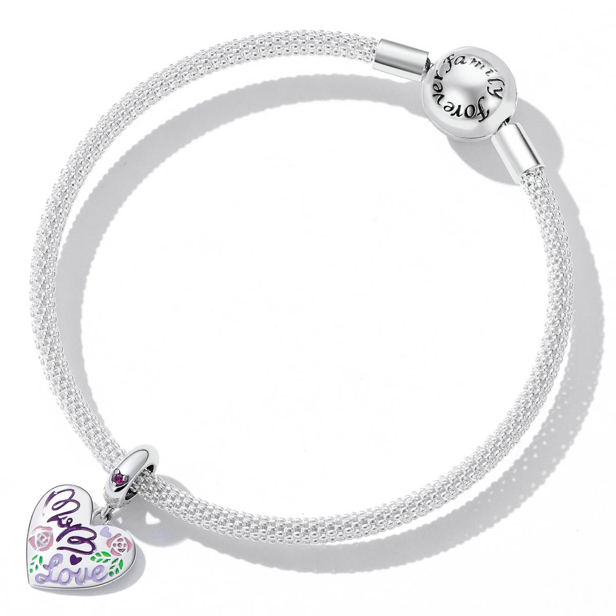 925 Sterling Silver Colorful Doodle Heart Pendant For Diy Bracelet Or Necklace