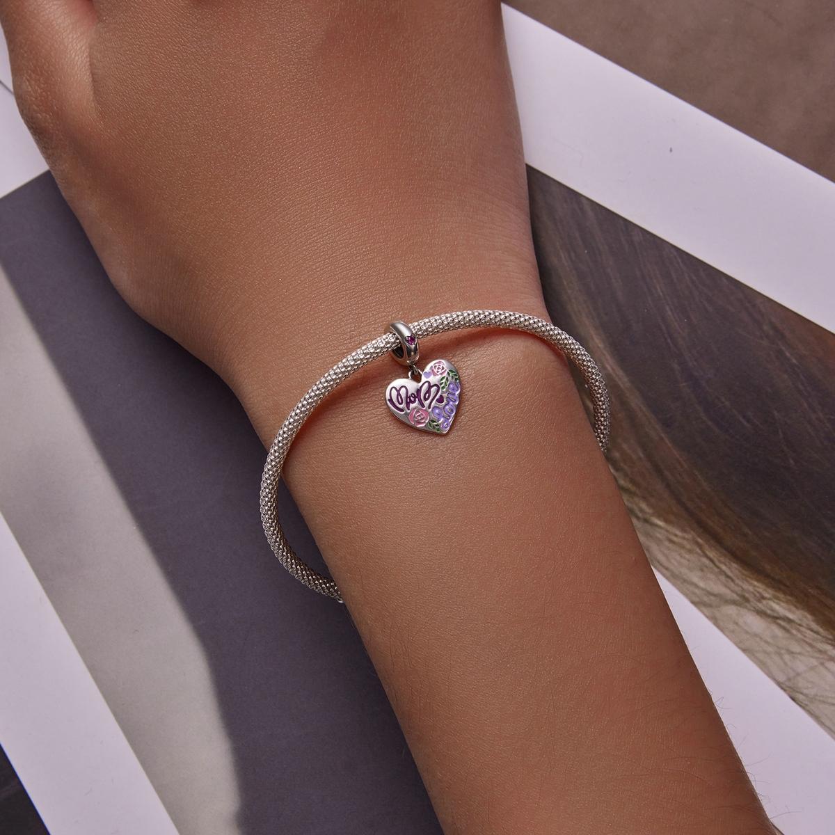 925 Sterling Silver Colorful Doodle Heart Pendant For Diy Bracelet Or Necklace