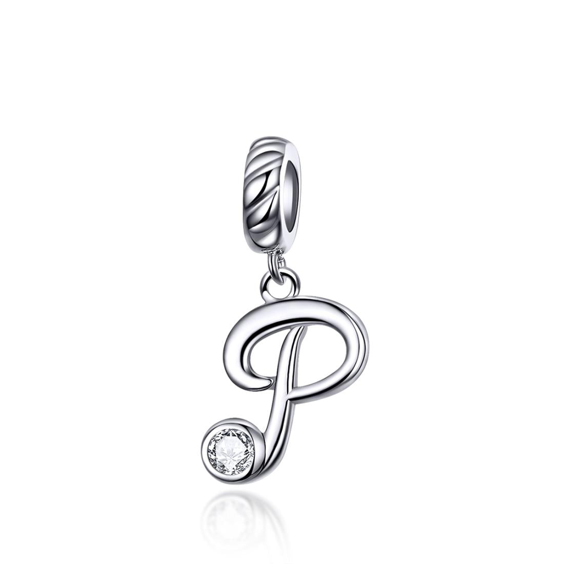 925 Sterling Silver Personalized Letter Pendant For Diy Bracelets & Necklaces Style - P