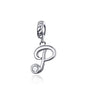 925 Sterling Silver Personalized Letter Pendant For Diy Bracelets & Necklaces Style - P
