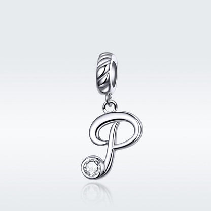 925 Sterling Silver Personalized Letter Pendant For Diy Bracelets & Necklaces Style - P