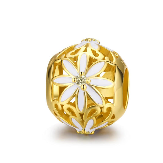 925 Sterling Silver Golden Daisy Beaded Bracelet Charms