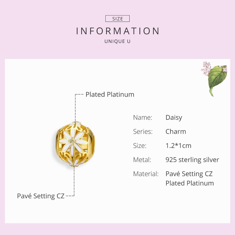 925 Sterling Silver Golden Daisy Beaded Bracelet Charms