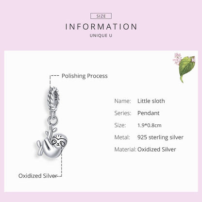 925 Sterling Silver Sloth Pendant For Diy Bracelets & Necklaces