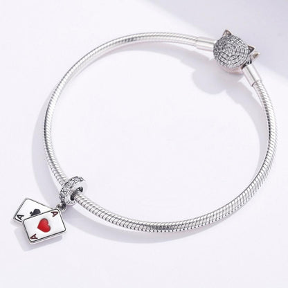 925 Sterling Silver Red Heart Pendant For Diy Bracelet Or Necklace