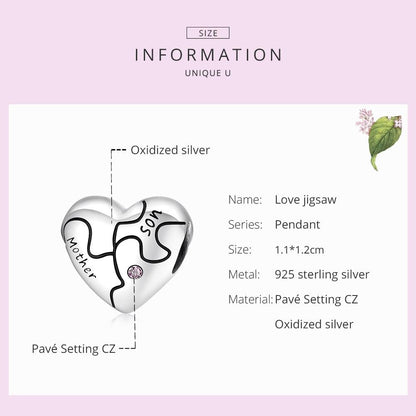 925 Sterling Silver Diy Heart Puzzle Beads For Bracelet / Necklace