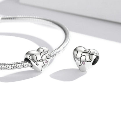 925 Sterling Silver Diy Heart Puzzle Beads For Bracelet / Necklace