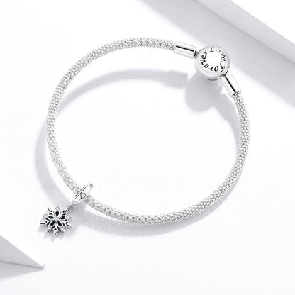 925 Sterling Silver Sparkling Snowflake Pendant For Diy Bracelets & Necklaces