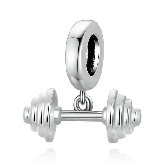 925 Sterling Silver Weightlifting Barbell Pendant For Bracelets / Necklaces