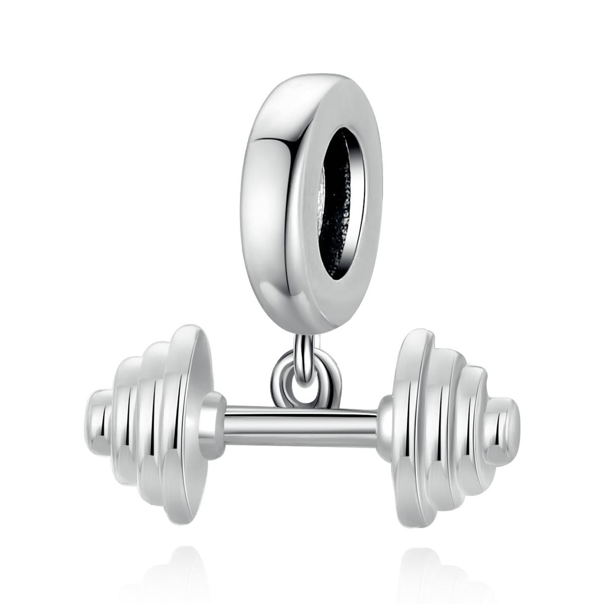 925 Sterling Silver Weightlifting Barbell Pendant For Bracelets / Necklaces