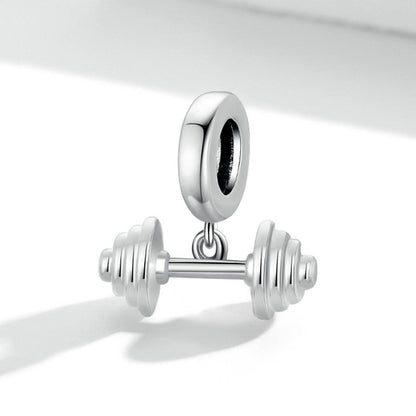 925 Sterling Silver Weightlifting Barbell Pendant For Bracelets / Necklaces