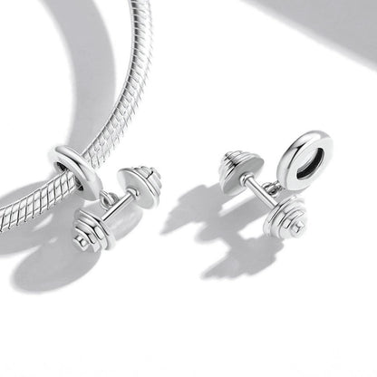925 Sterling Silver Weightlifting Barbell Pendant For Bracelets / Necklaces