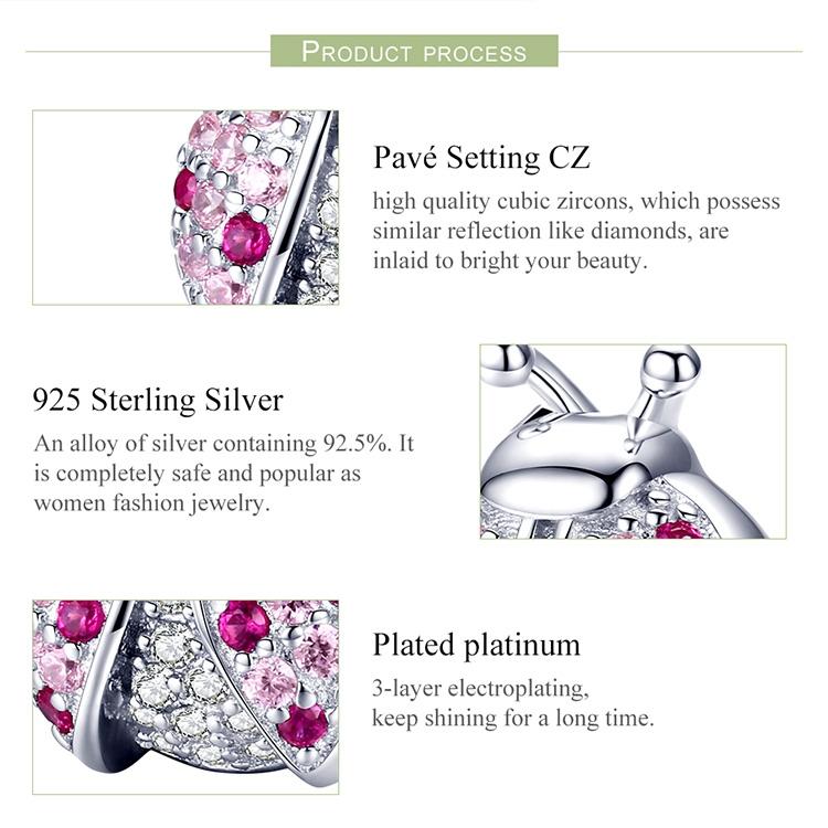 925 Sterling Silver Ladybug Pink Cz Insect Charm For Diy Bracelets