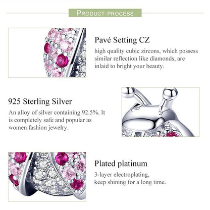 925 Sterling Silver Ladybug Pink Cz Insect Charm For Diy Bracelets