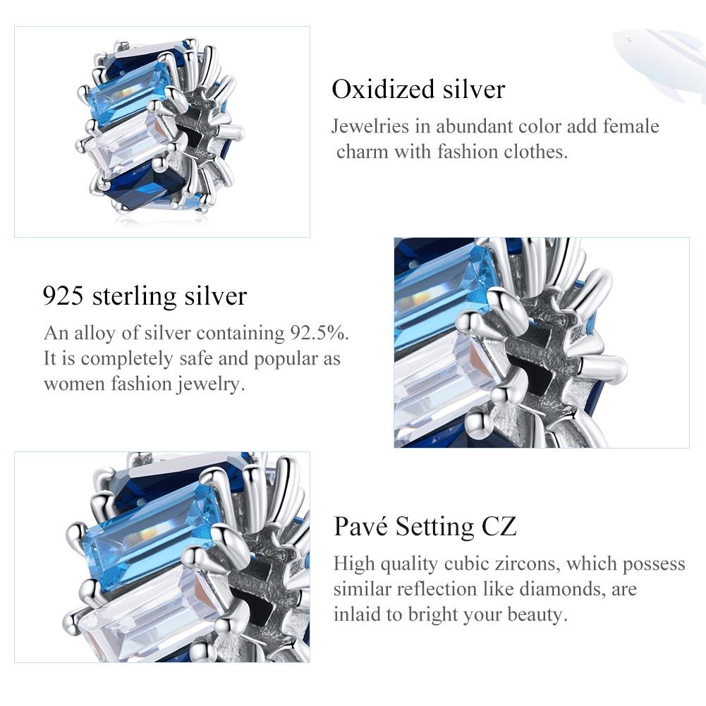 925 Sterling Silver Blue Zircon Cube Beads For Diy Bracelets & Necklaces