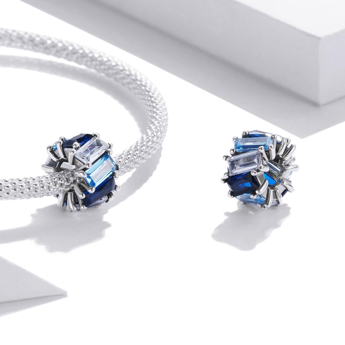 925 Sterling Silver Blue Zircon Cube Beads For Diy Bracelets & Necklaces