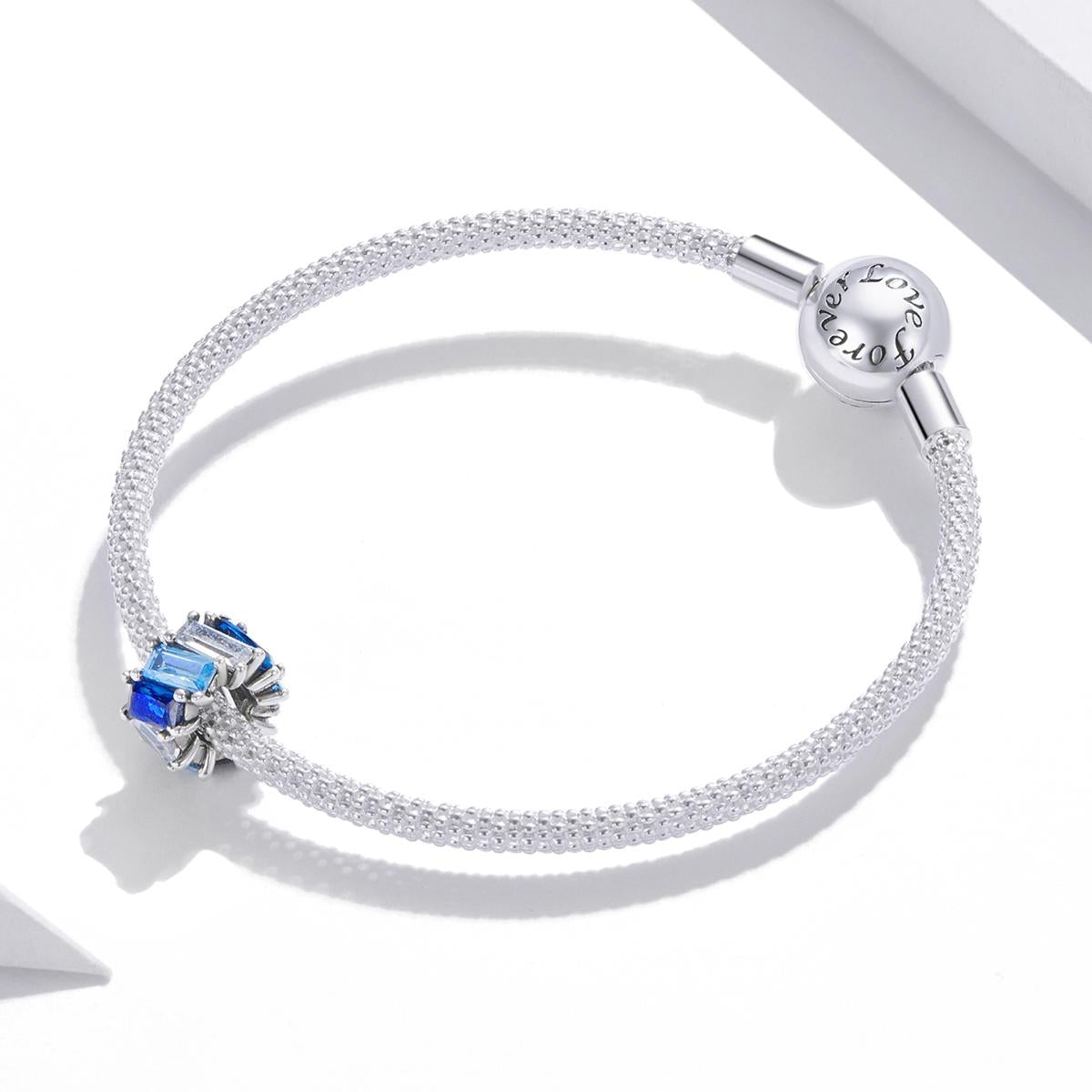 925 Sterling Silver Blue Zircon Cube Beads For Diy Bracelets & Necklaces