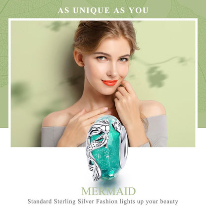 925 Sterling Silver Green Mermaid Glass Bead For Diy Bracelet