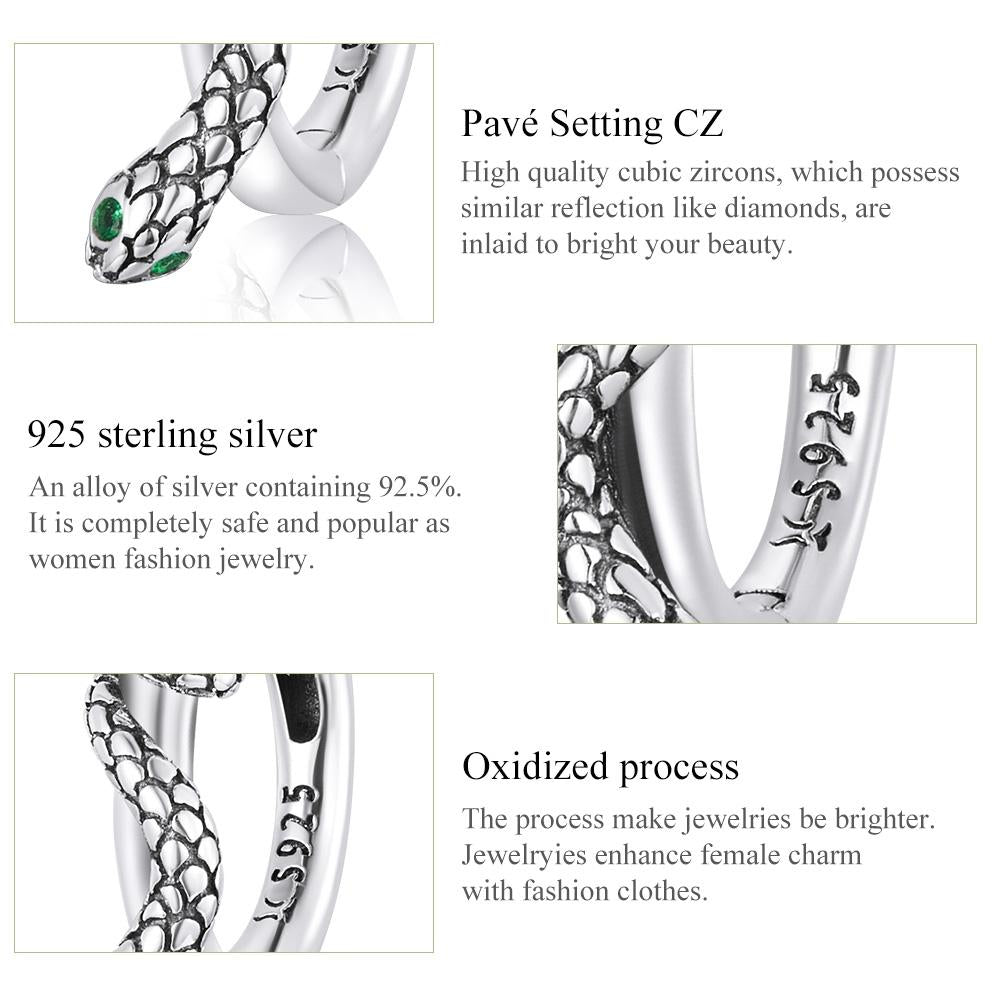925 Sterling Silver Snake Ear Buckle Earrings For Women