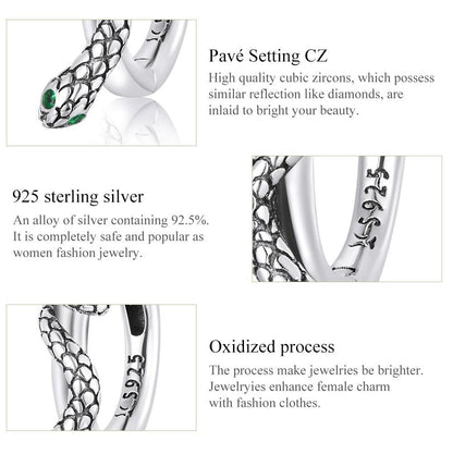 925 Sterling Silver Snake Ear Buckle Earrings For Women