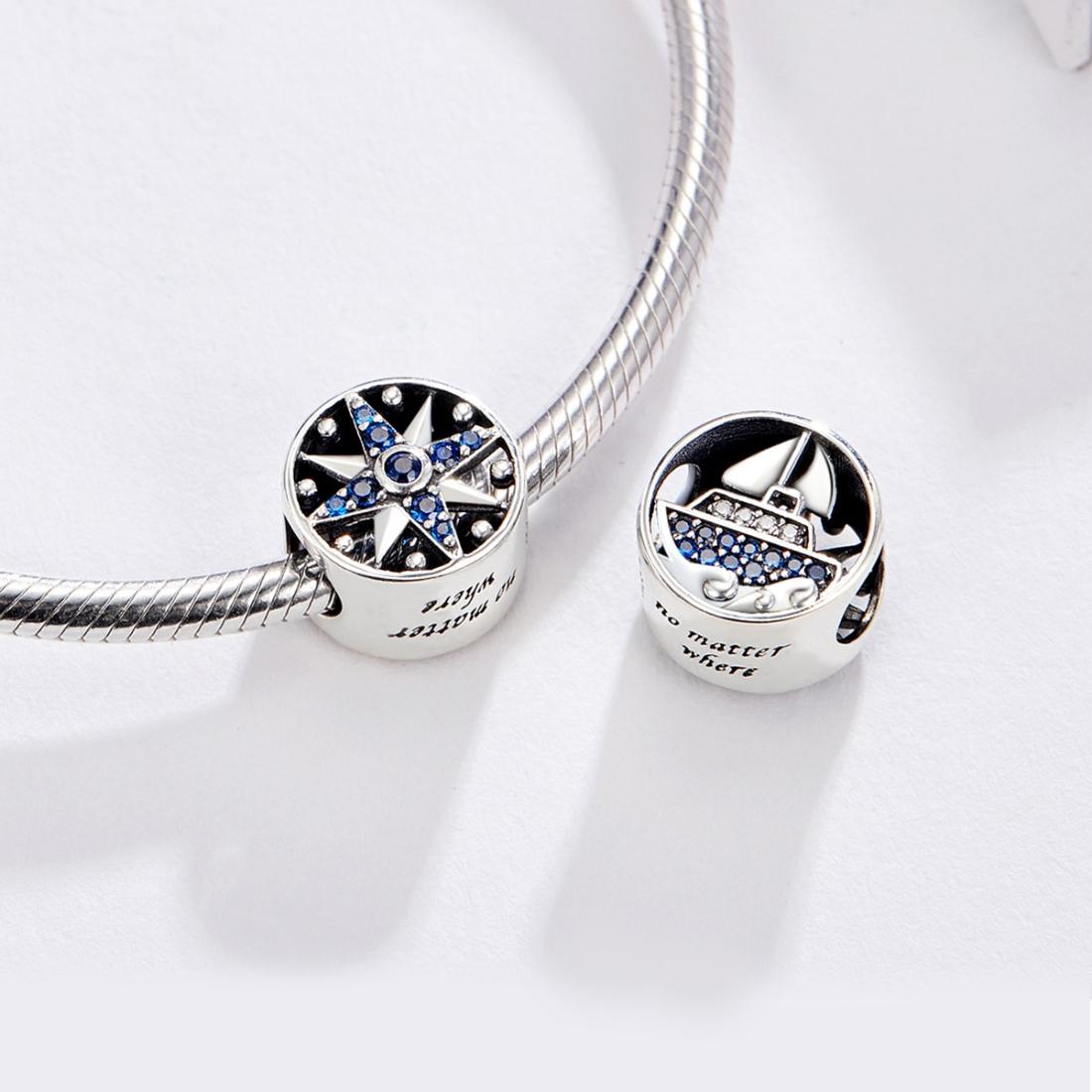 925 Sterling Silver Blue Zircon Sailing Charm For Diy Bracelets
