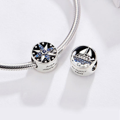 925 Sterling Silver Blue Zircon Sailing Charm For Diy Bracelets