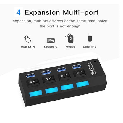 4-Port Usb 3.0 Hub 5Gbps Speed Plug & Play 1Tb Support - Black