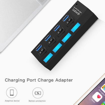 4-Port Usb 3.0 Hub 5Gbps Speed Plug & Play 1Tb Support - Black