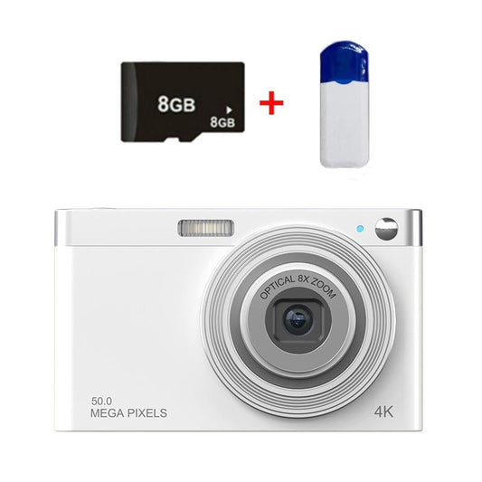 4k 8x Optical Zoom Telescopic Lens Digital Camera with Card Reader & 8g - White