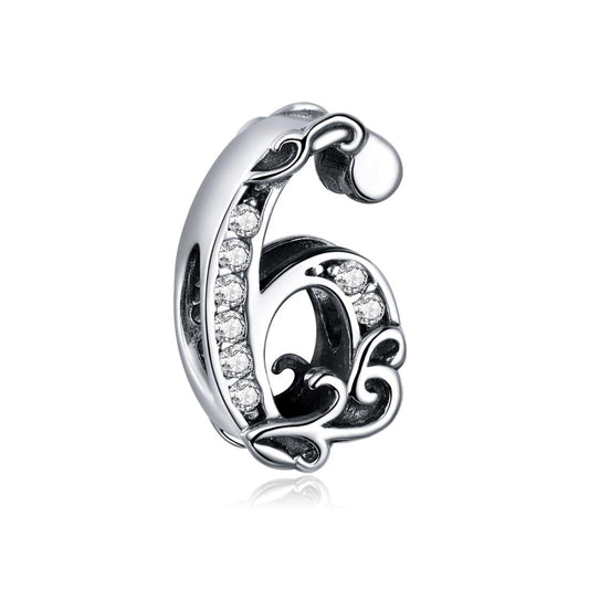 925 Sterling Silver Relief Number Series 0 9 Beads For Diy Bracelets And Necklaces Style - 6