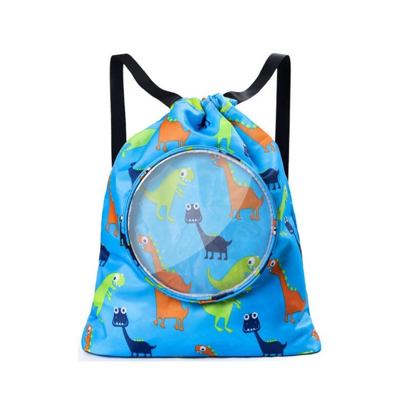 Blue Waterproof Drawstring Beach Bag L Size For Kids Wet & Dry Separation Shoulder Strap - Tibetan S