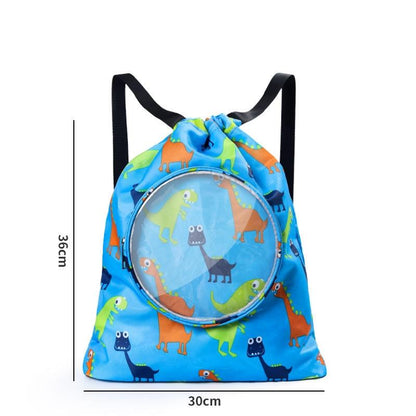 Blue Waterproof Drawstring Beach Bag L Size For Kids Wet & Dry Separation Shoulder Strap - Tibetan S