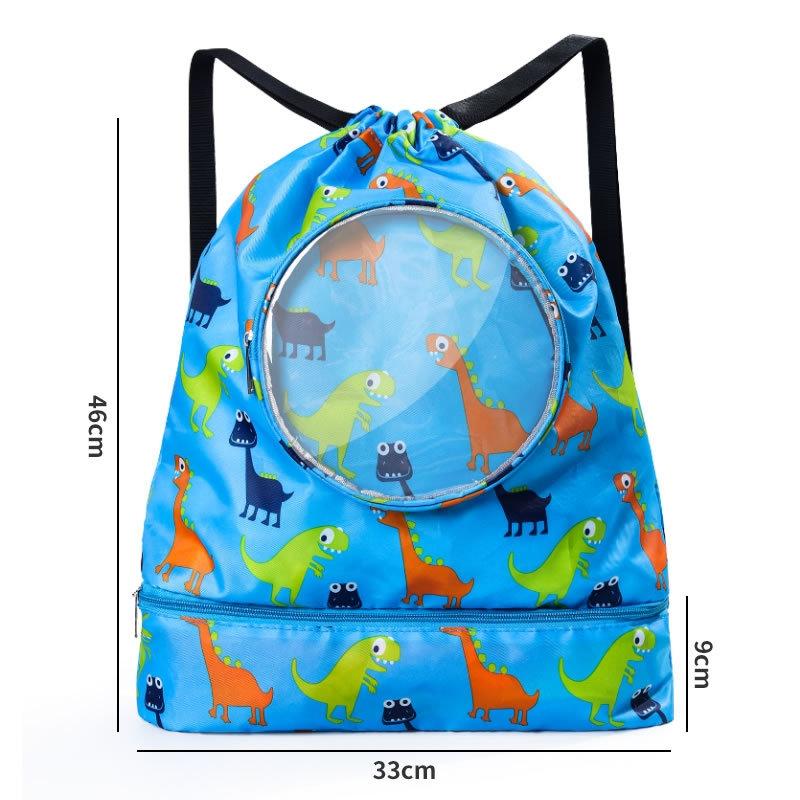 Blue Waterproof Drawstring Beach Bag L Size For Kids Wet & Dry Separation Shoulder Strap - Tibetan S