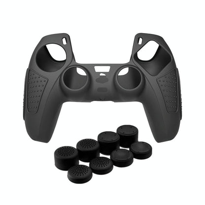 Black Silicone Protective Case for Ps5 Gamepad - Anti-skid Cover - White + 8 Hats