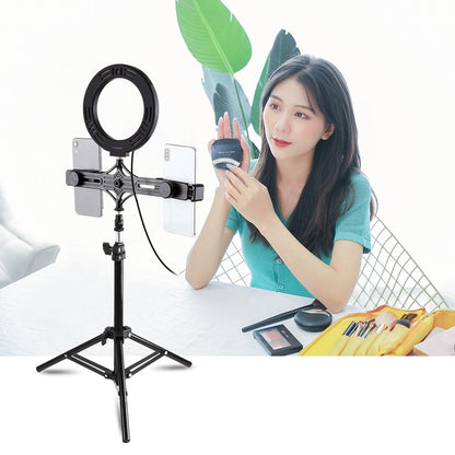 Live Broadcast Dual Phone Bracket with 70cm Tripod & 6.2 Inch 16cm Led Ring Light Kit