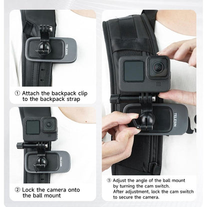 360 Degree Backpack Clip Mount For Action Camera - Rotating