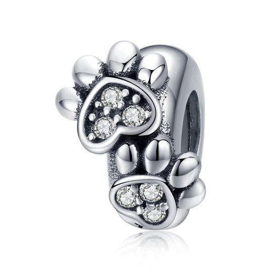 925 Sterling Silver Animal Footprint Beads For Diy Bracelets