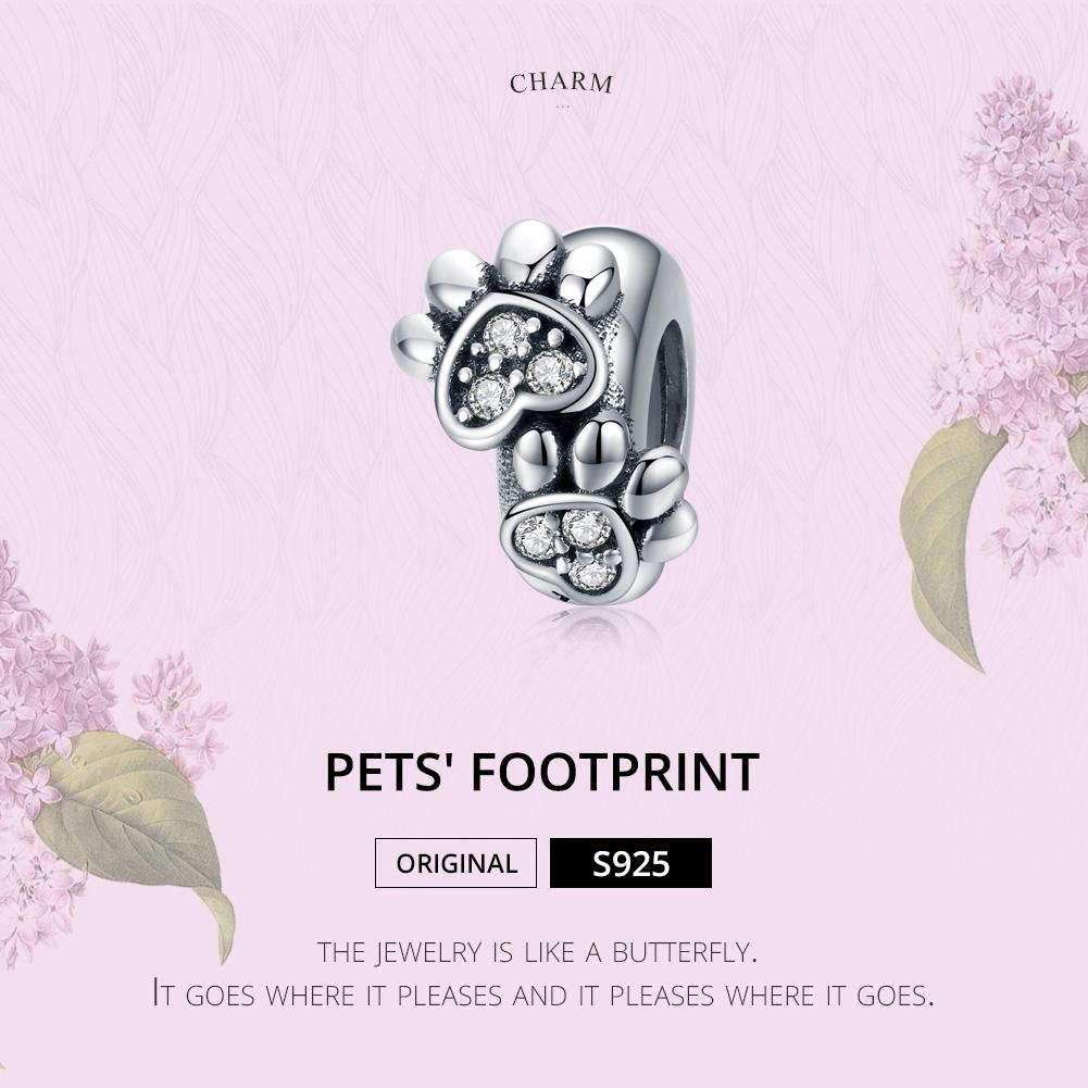 925 Sterling Silver Animal Footprint Beads For Diy Bracelets