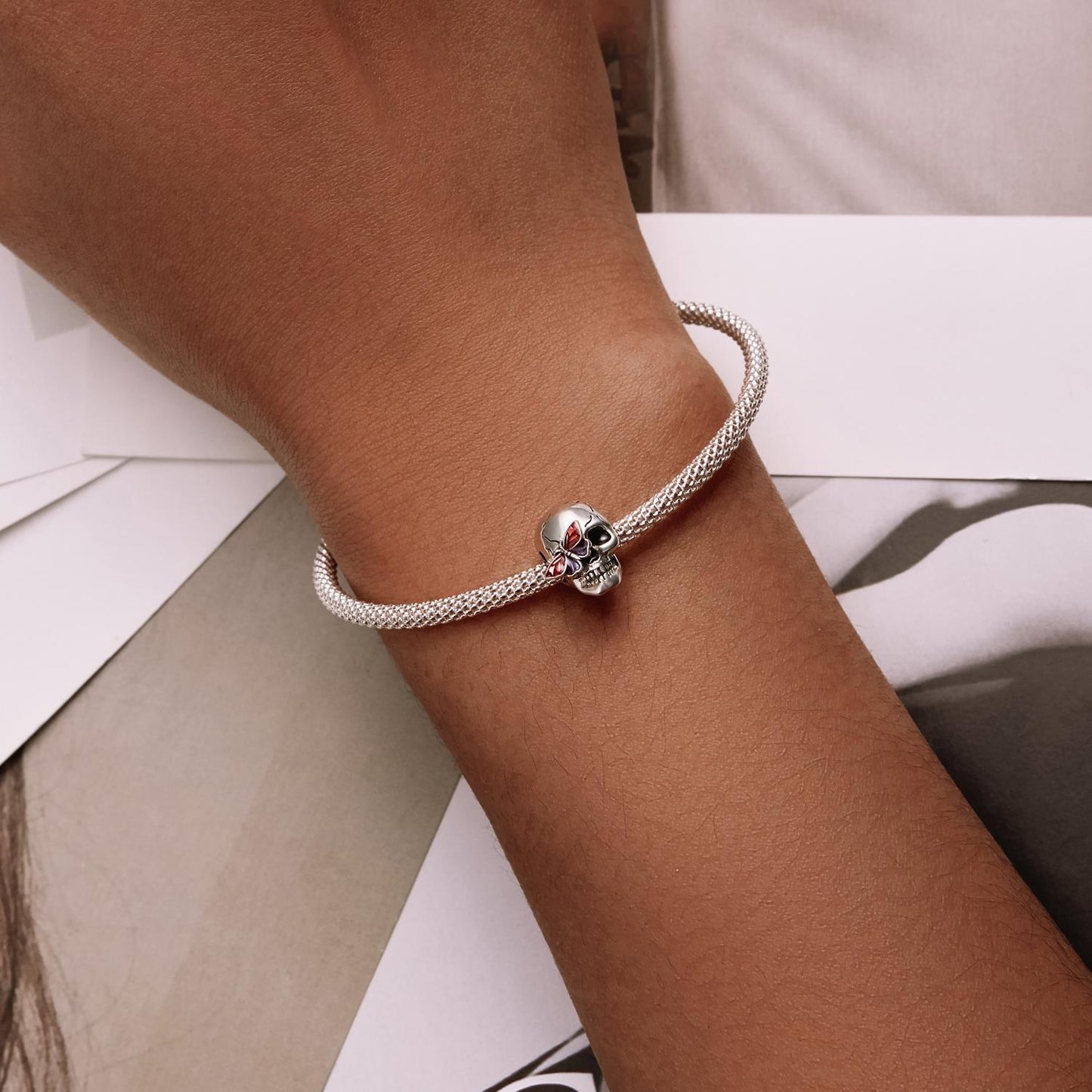 925 Sterling Silver Retro Skull Beads For Diy Bracelets & Necklaces